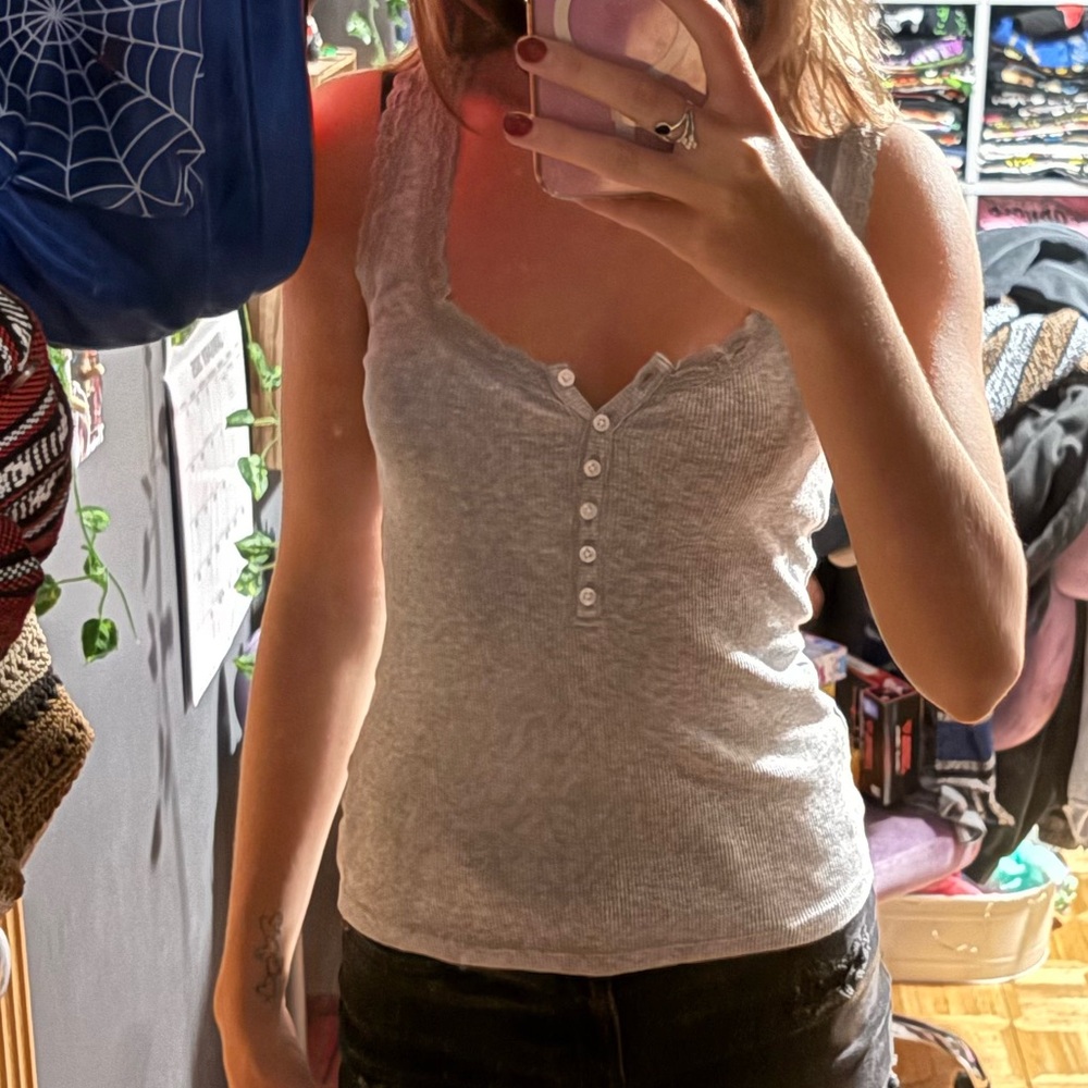 No Boundaries Light Gray Camisole with Lace Trim